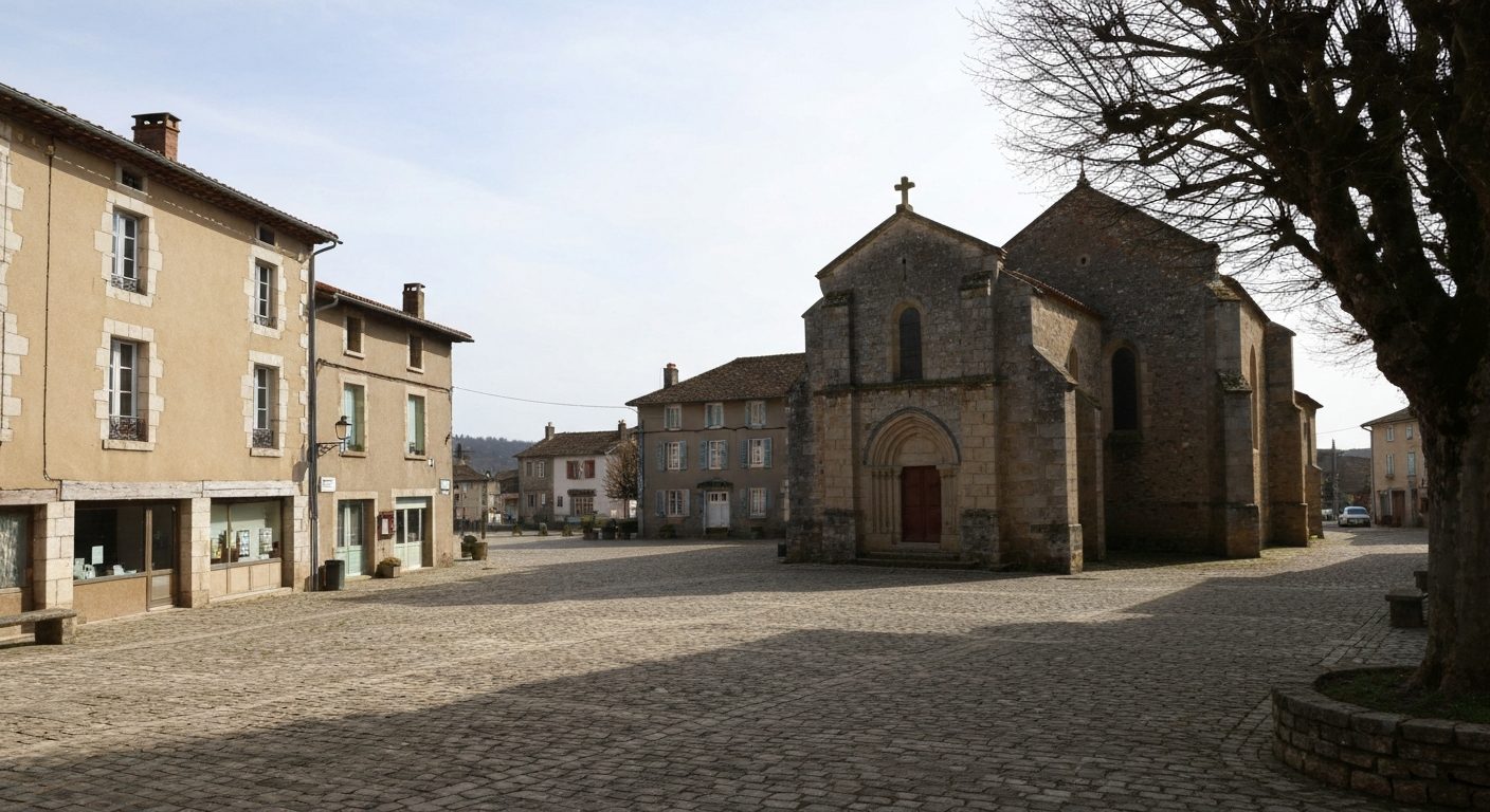 Famille marchant dans une rue d'un village français